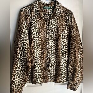 Lemon Grass Shirt Womens X-Large Leopard Print Long Sleeve Button